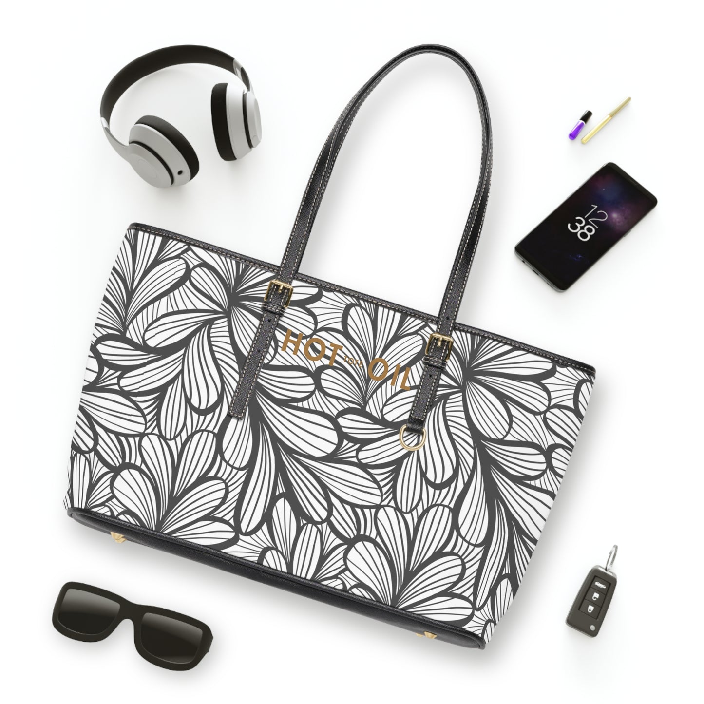 Flower Abstract Hot Oil Tote PU Leather Shoulder Bag