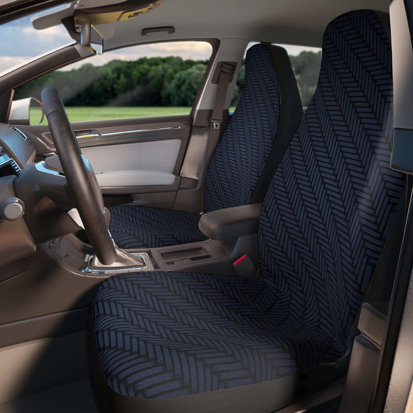 Dark Blue Weave Pattern Car Seat Covers