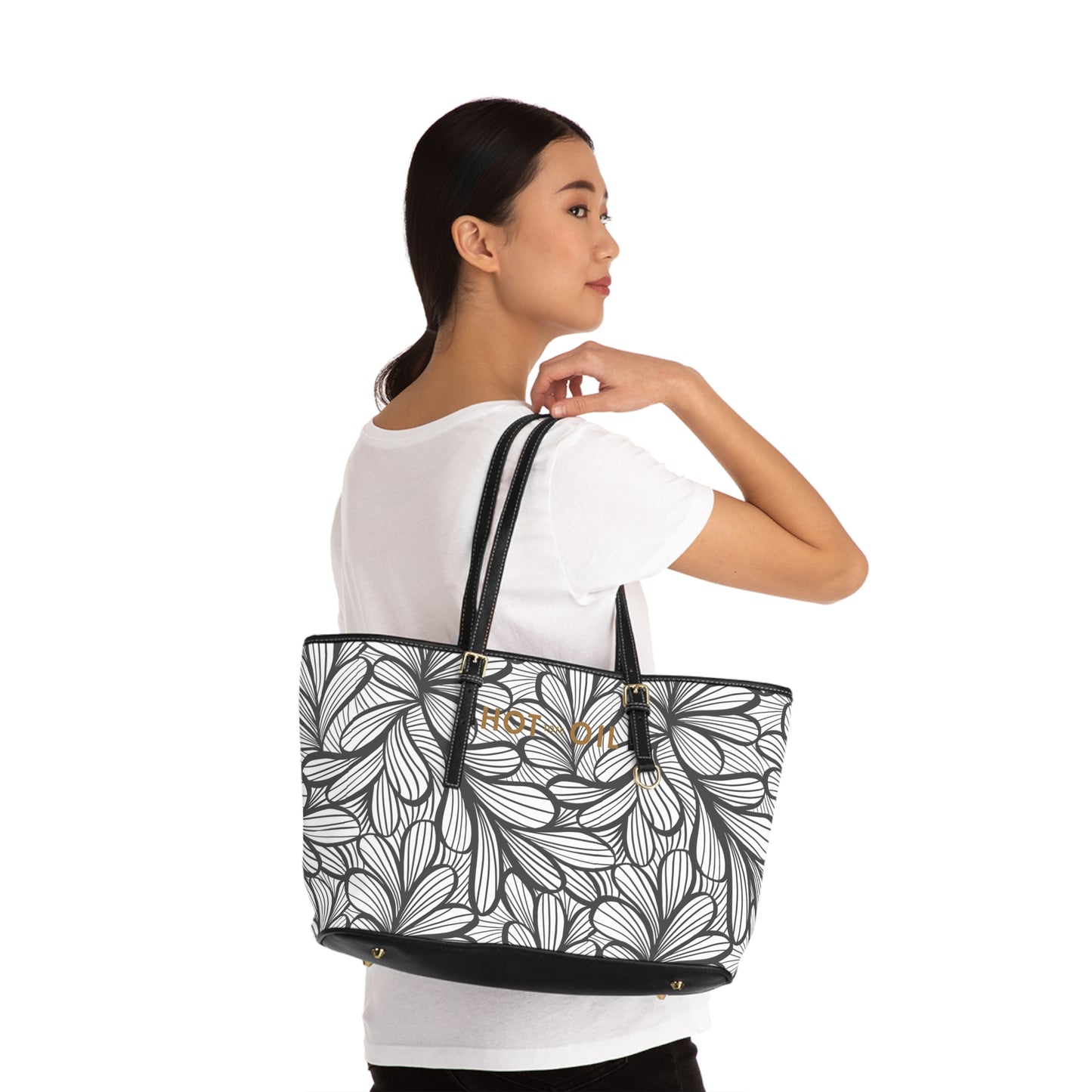 Flower Abstract Hot Oil Tote PU Leather Shoulder Bag