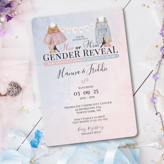 Her or Him Gender Reveal Baby Shower Invitation