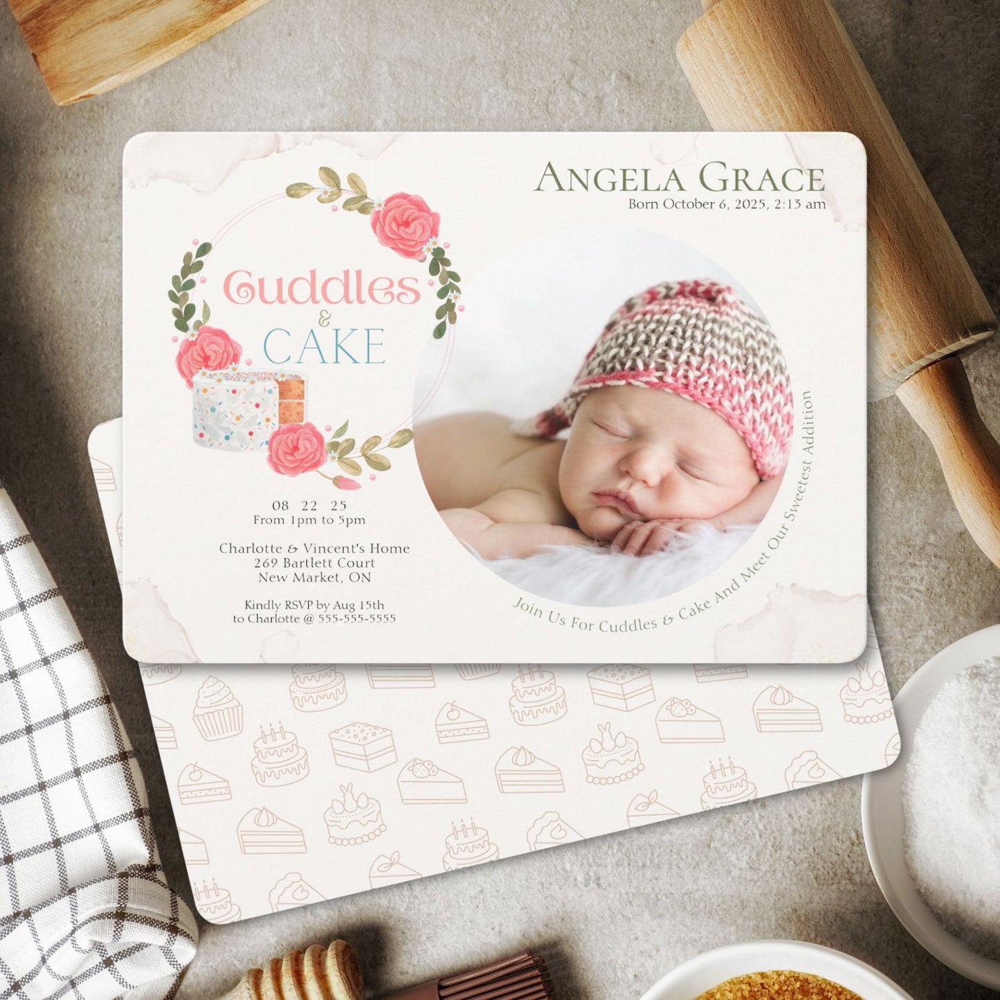 Cuddles & Cake Meet The Baby Invitation