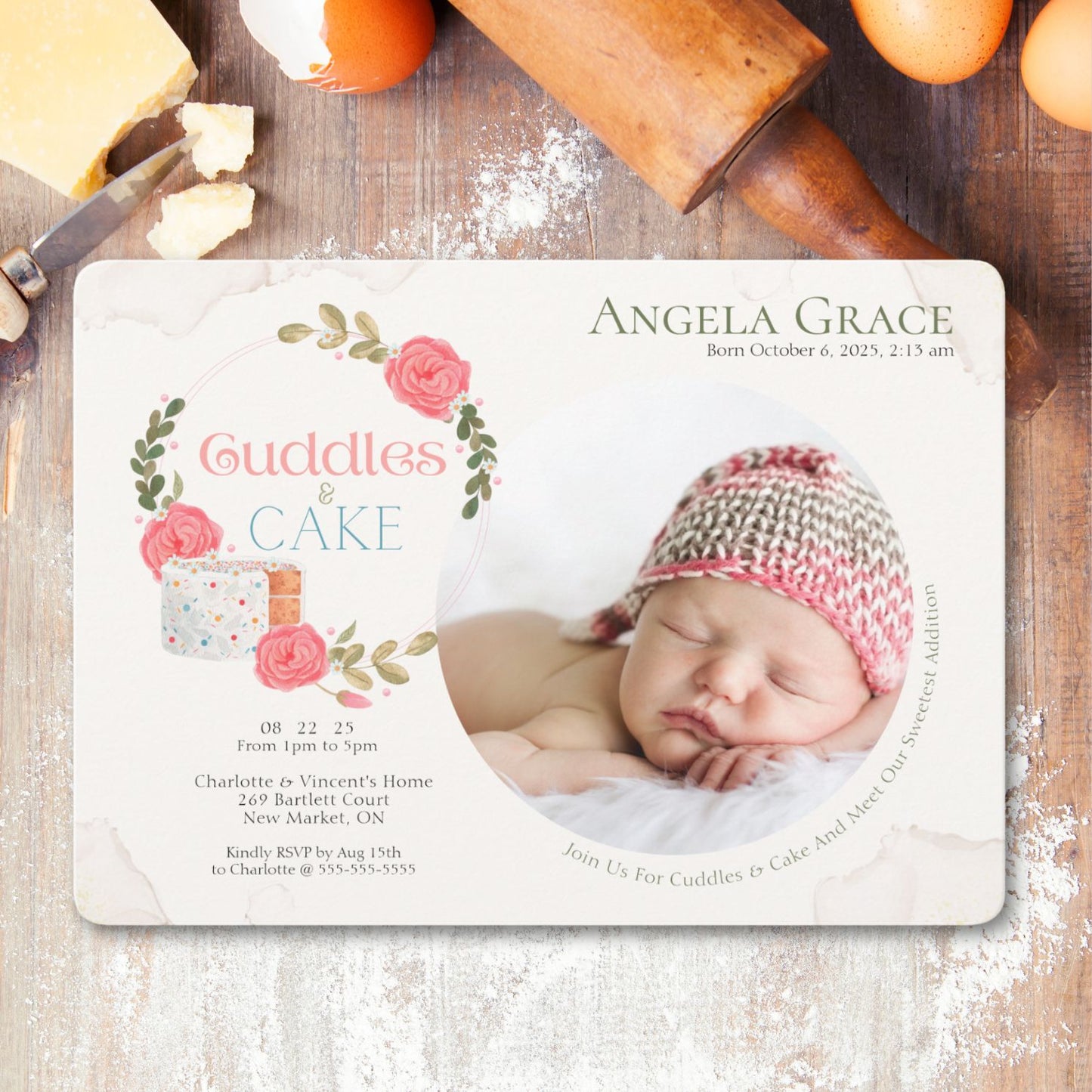 Cuddles & Cake Meet The Baby Invitation