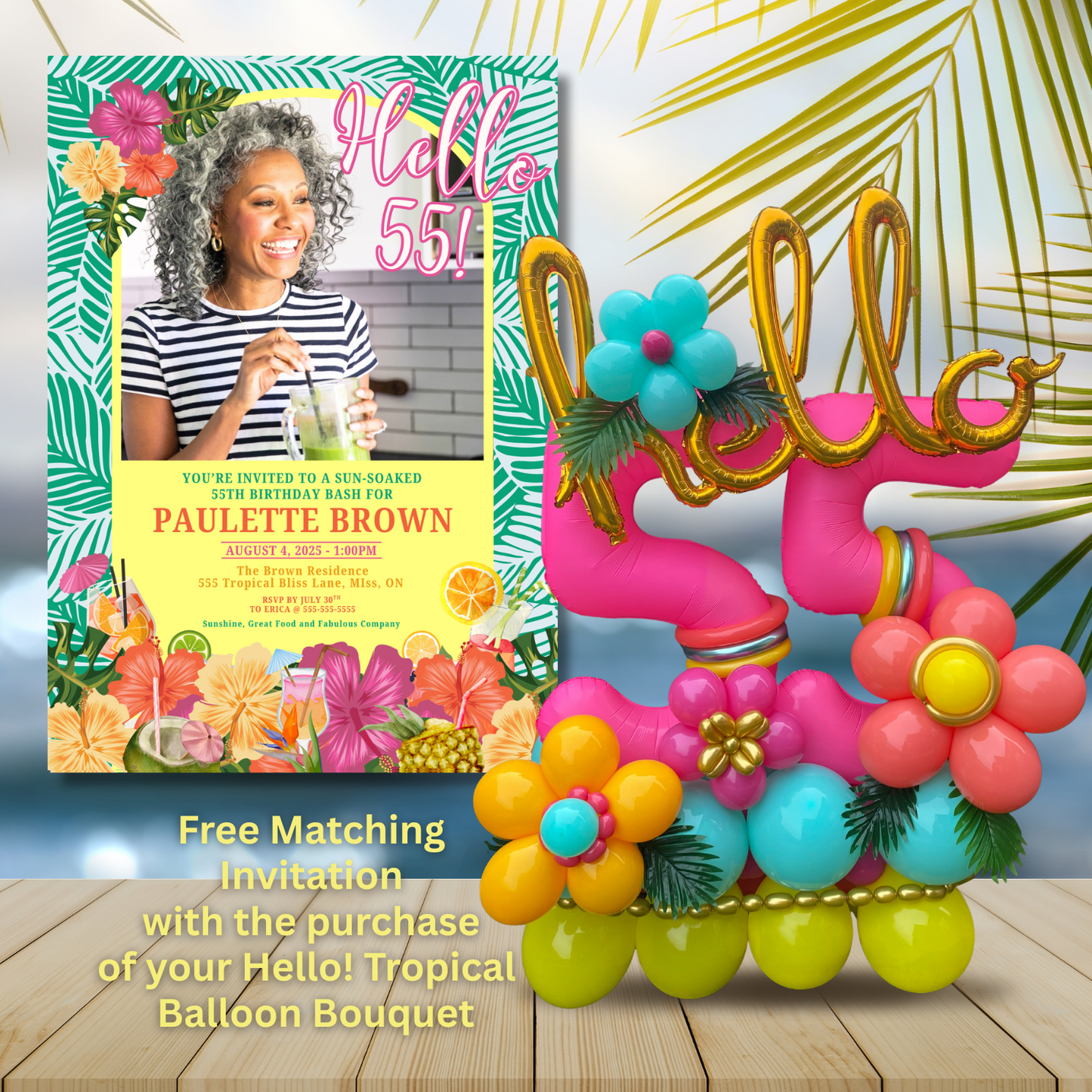 Tropical Hello Birthday Balloon Bouquet