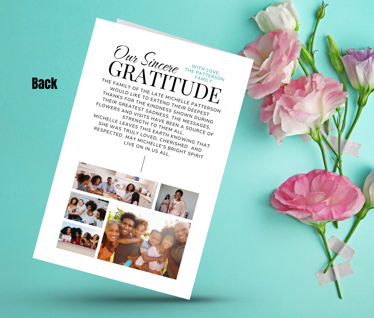 Bi-Fold, Double-Sided Funeral Program and Death Announcement Card