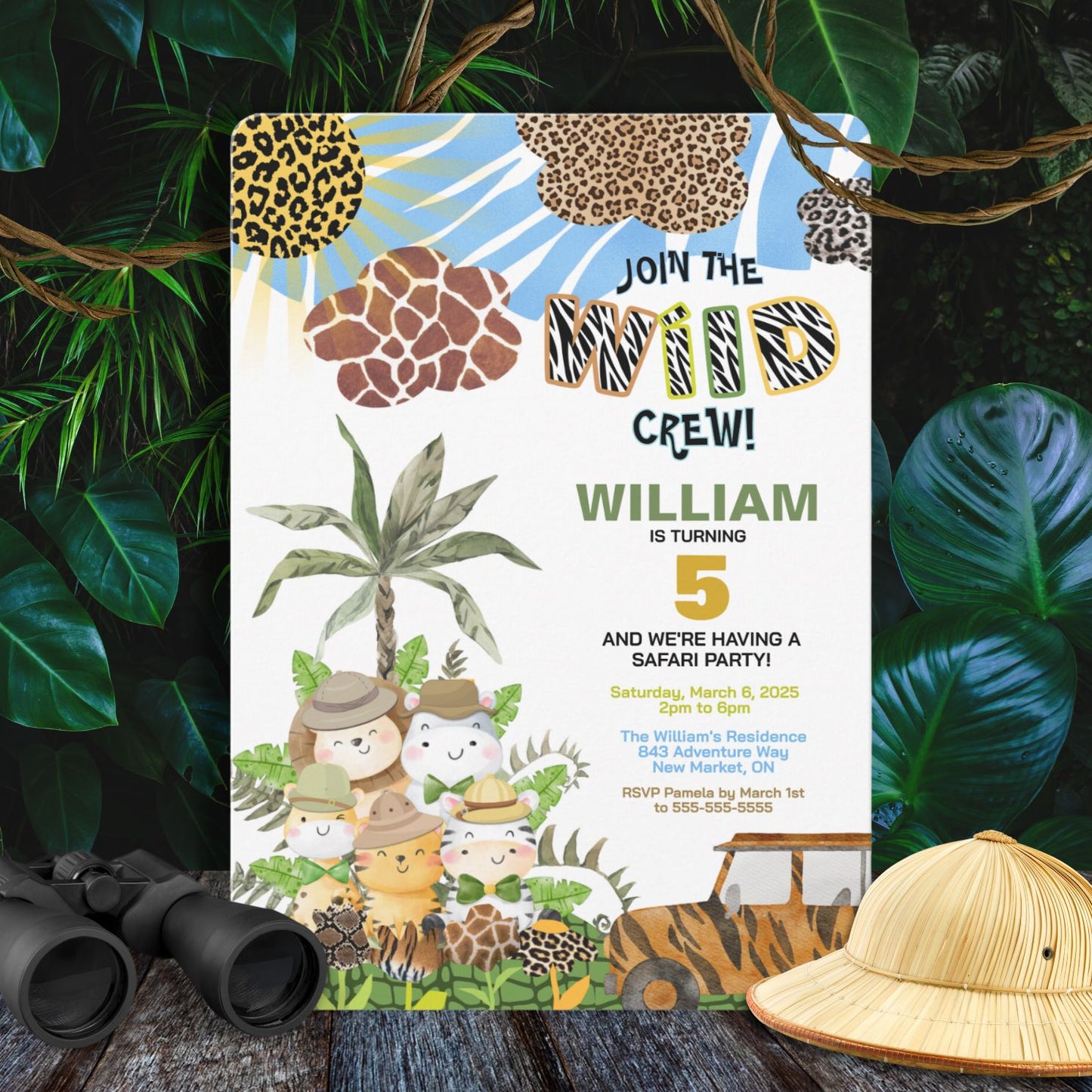 Wild Crew Safari Birthday Invitation