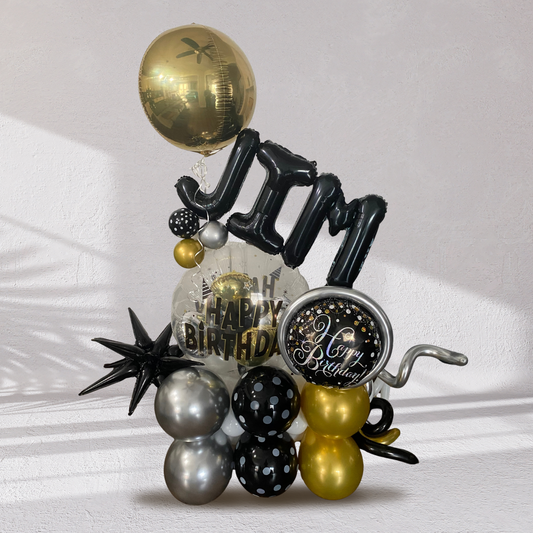 Gold and Black Birthday Balloon Bouquet