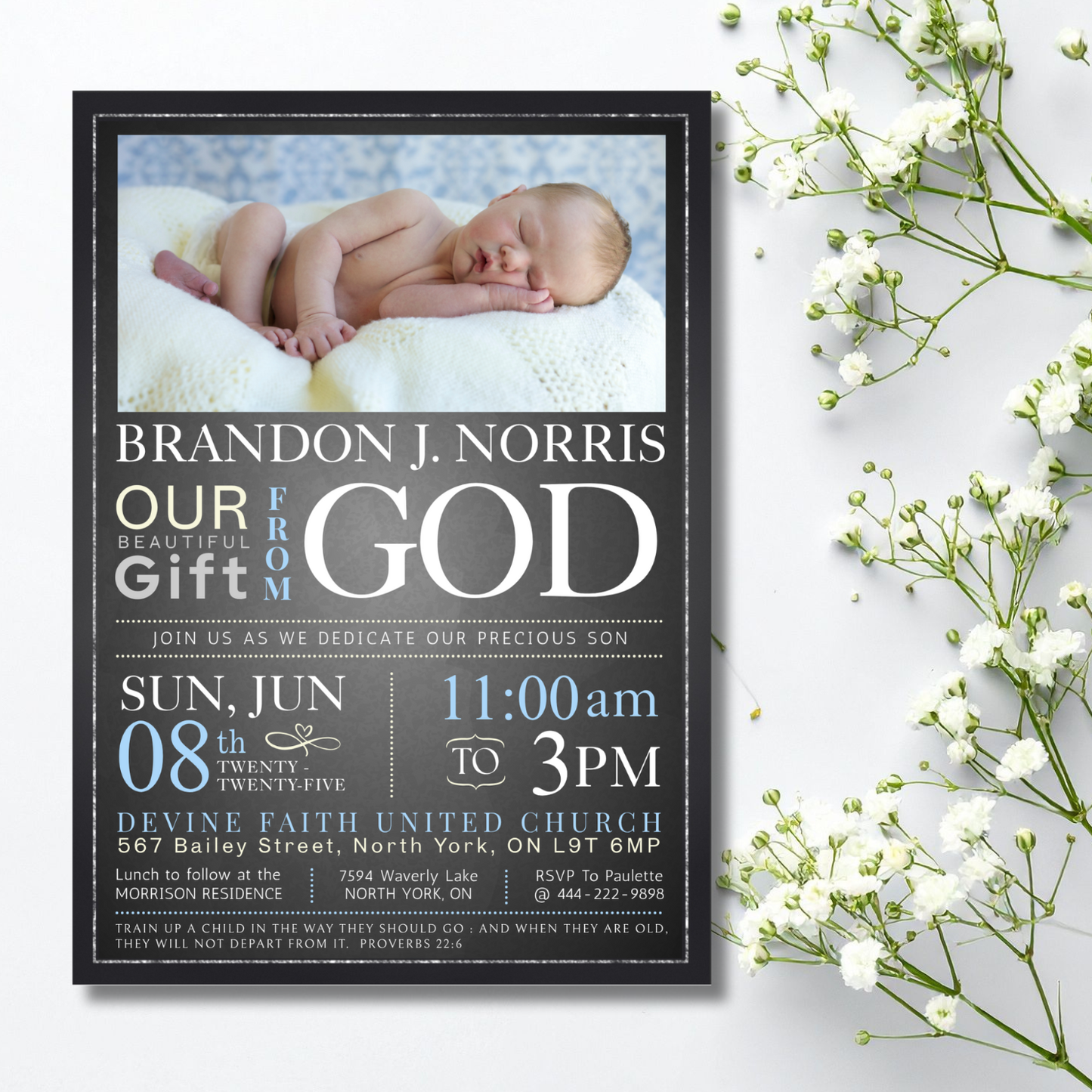 Baby Boy Chalkboard Baby Dedication Invitation Template
