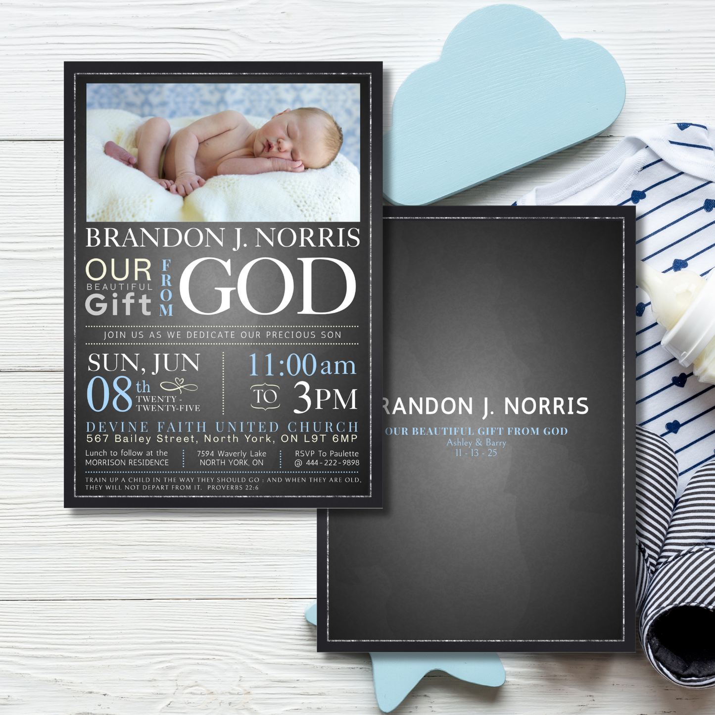 Baby Boy Chalkboard Baby Dedication Invitation Template