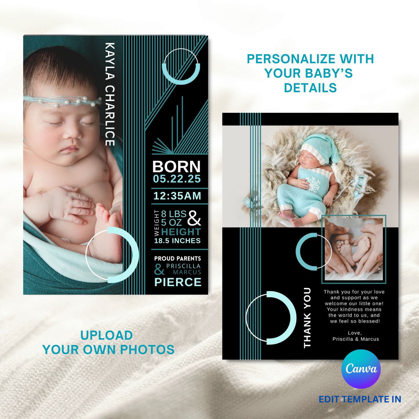 Contemporary Birth Announcement Card Template