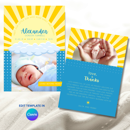 Sunrise Preemie Birth Announcement Card Template