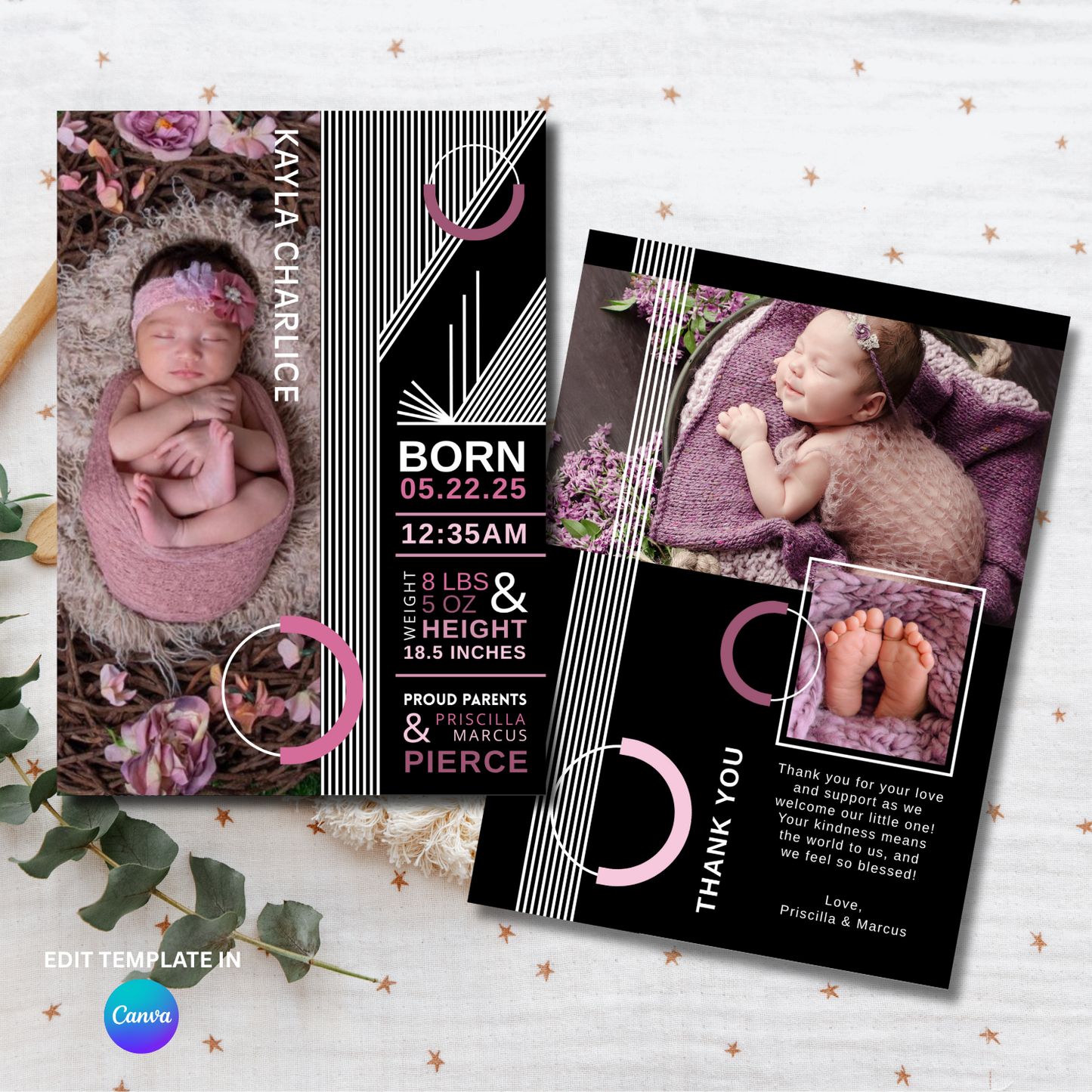 Contemporary Birth Announcement Card Template