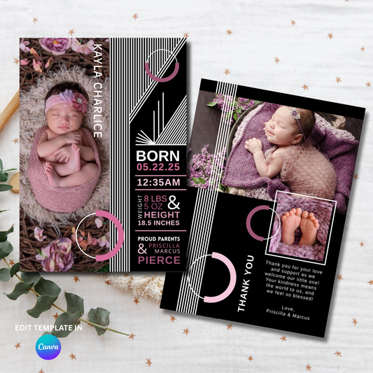 Contemporary Birth Announcement Card Template