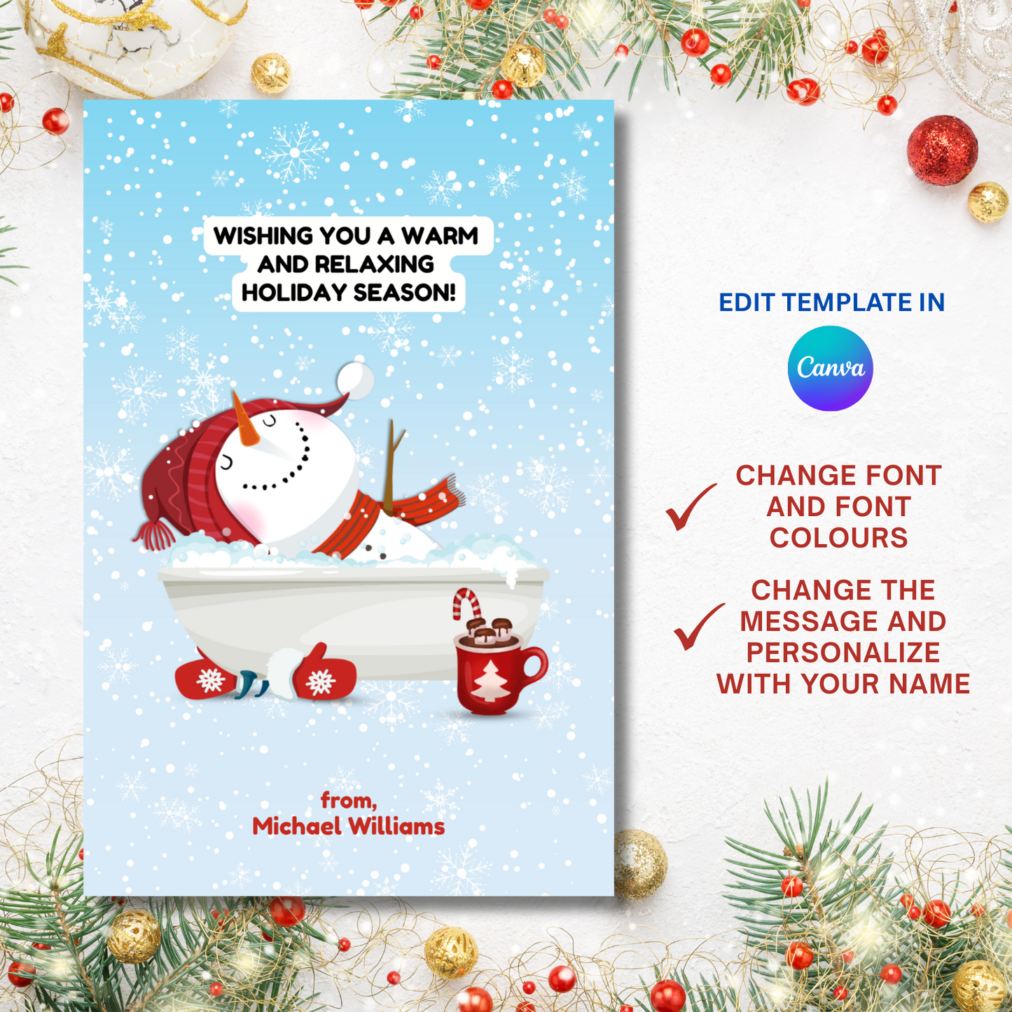 Soaking Snowman Christmas Card Template