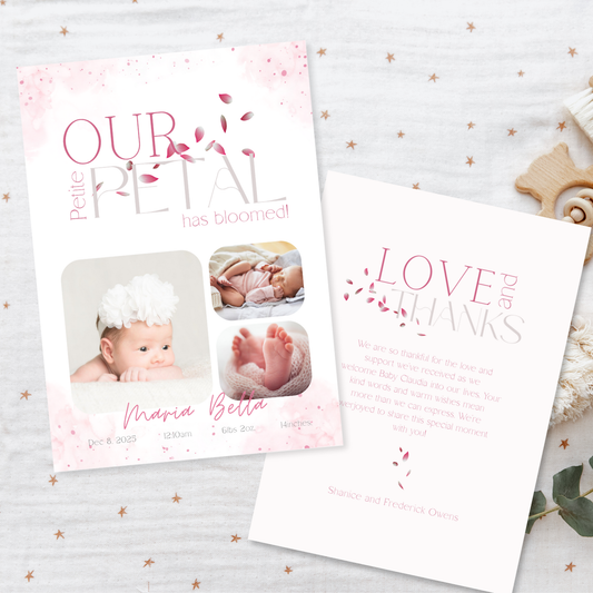 Our Petite Petal Baby Announcement Card Template