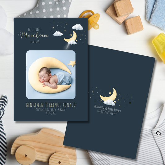 Our Little Moonbeam Birth Announcement Card Template