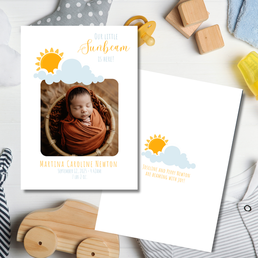 Our Little Sunbeam Is Here Baby Announcement Card