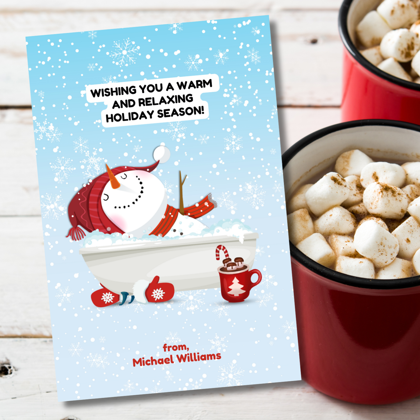 Soaking Snowman Christmas Card Template