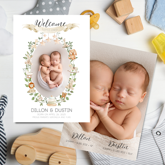 Welcome Little One Birth Announcement Card Template
