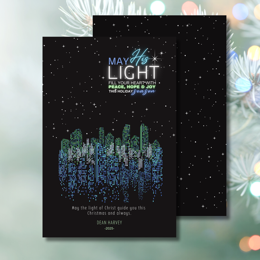 Modern Cityscape Religious Christmas Card Template
