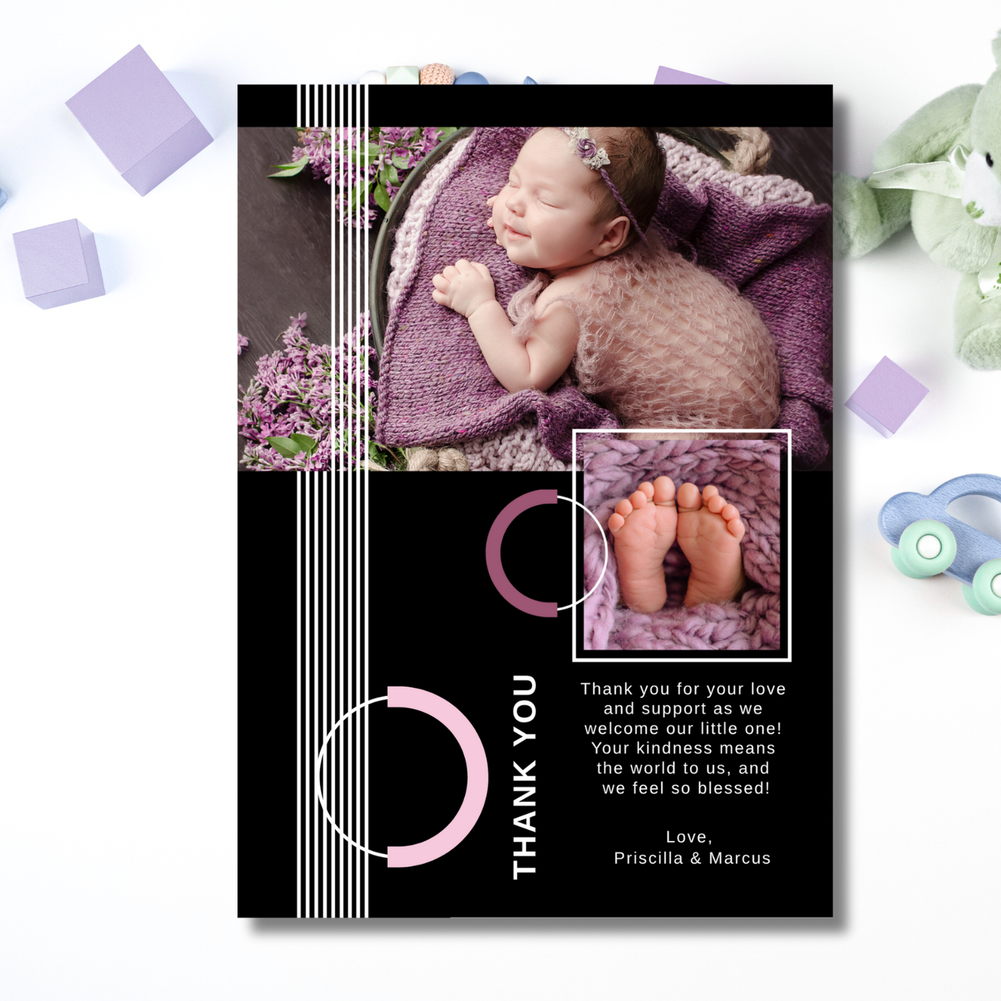 Contemporary Birth Announcement Card Template