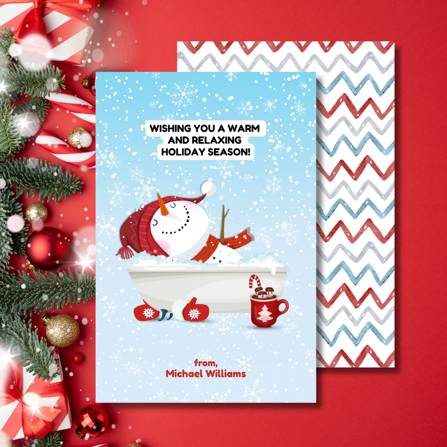 Soaking Snowman Christmas Card Template