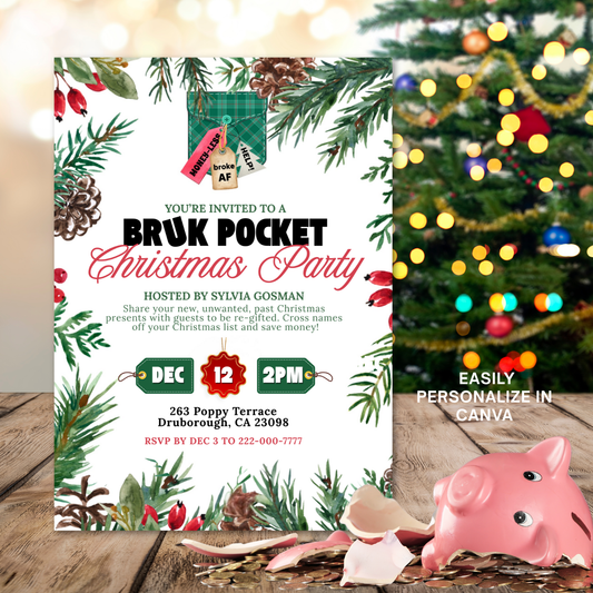 Bruk(Broke) Pocket Christmas Party Invitation Template