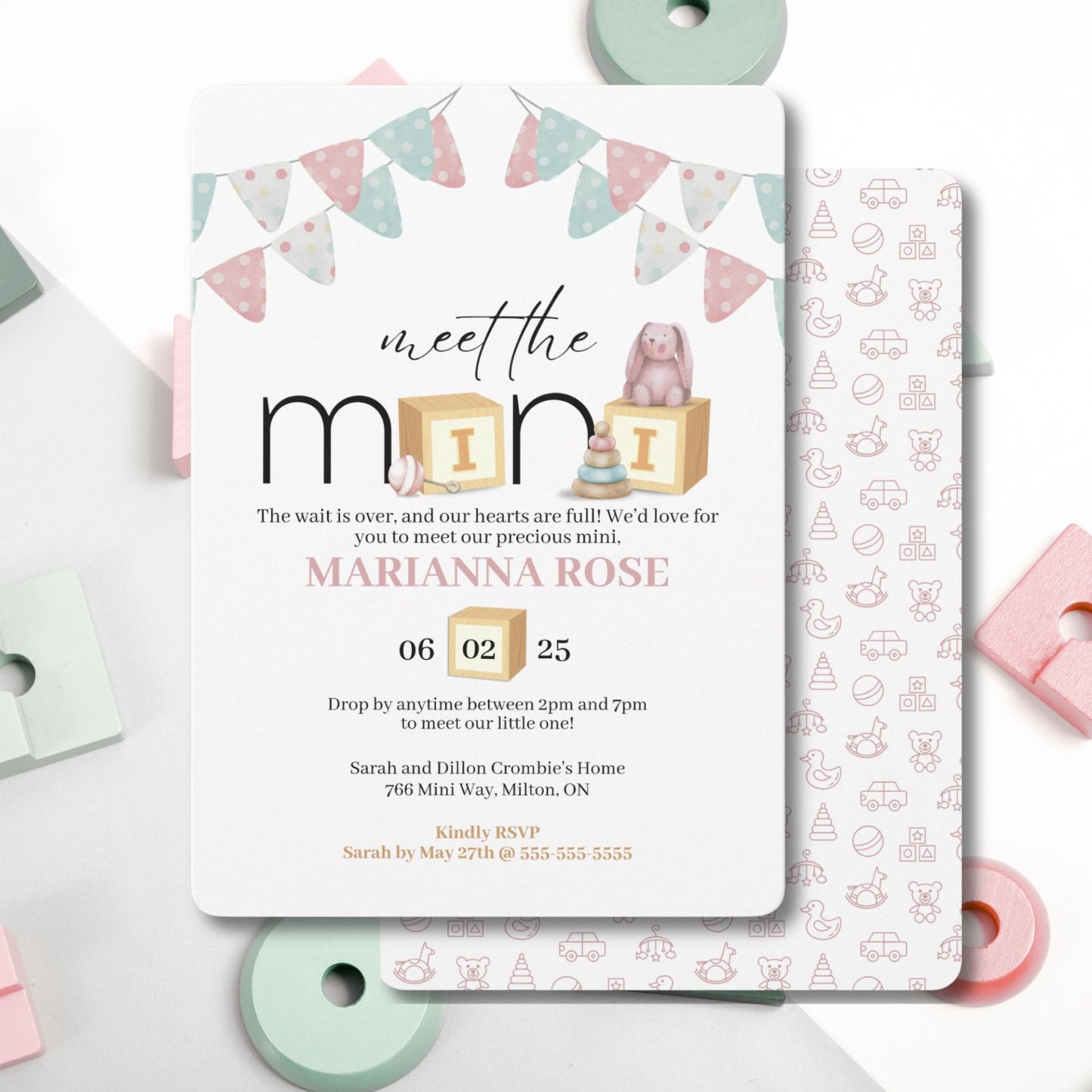 Meet The Mini Pink Baby Welcome Invitation