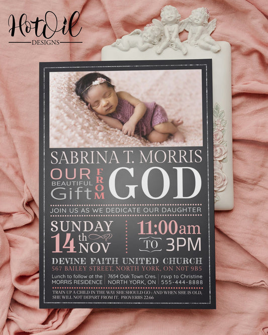 Baby Dedication Pink Invitation, Christening Invitation, Baby Blessing Invite  - Size 5x7, Editable Templates