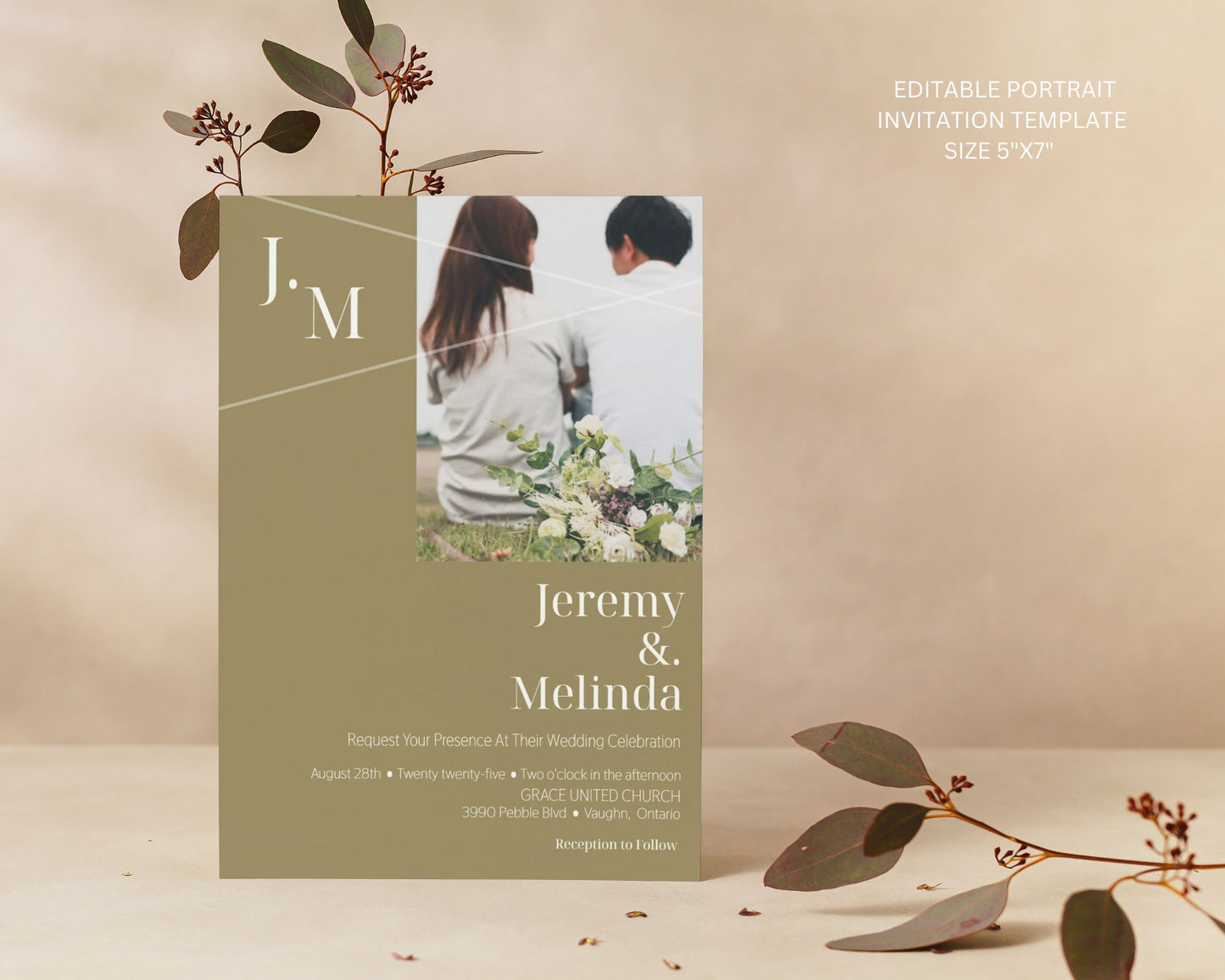 Editable Wedding Invitation Set, Modern Wedding Set, Photo Wedding Suite - 5 Editable Templates