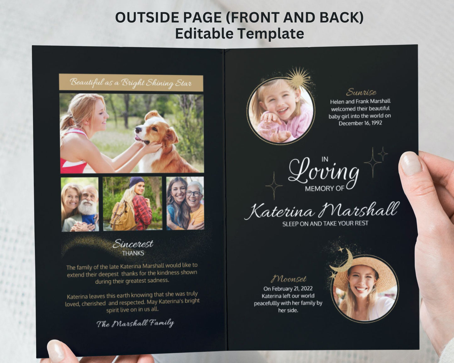 Sunrise and Moonset Funeral Program, Memorial Program - Editable Template