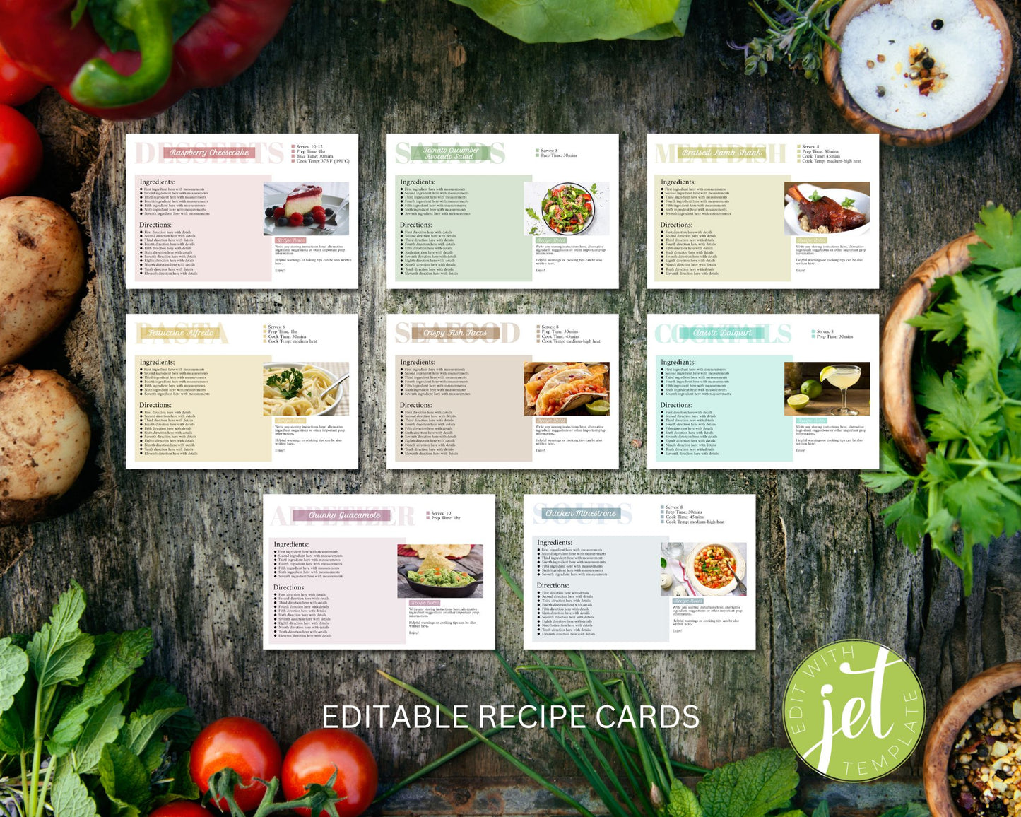 Recipe Cards, Editable Instruction Cards - Editable Template