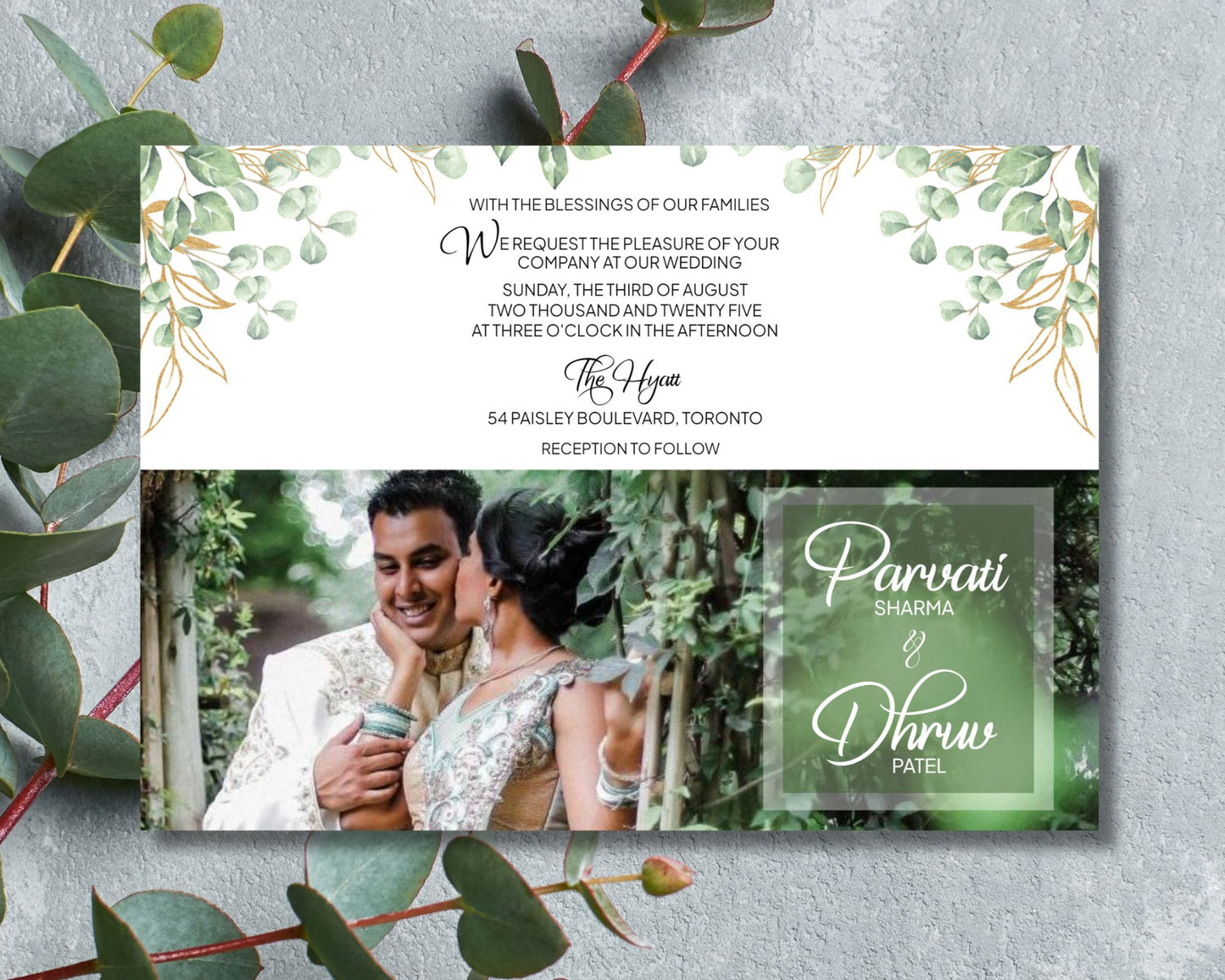 Eucalyptus Wedding Invitation Set, Wedding Invite, Detail Cards, RSVP Card - Editable Template