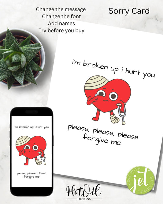 Please Forgive Me Card, Apology Card - 2 Editable Templates