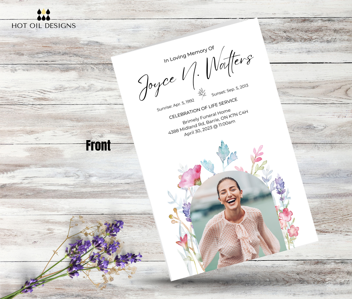 Wild Flowers Bi-Fold, Double-Sided Funeral Program and Death Announcement Card