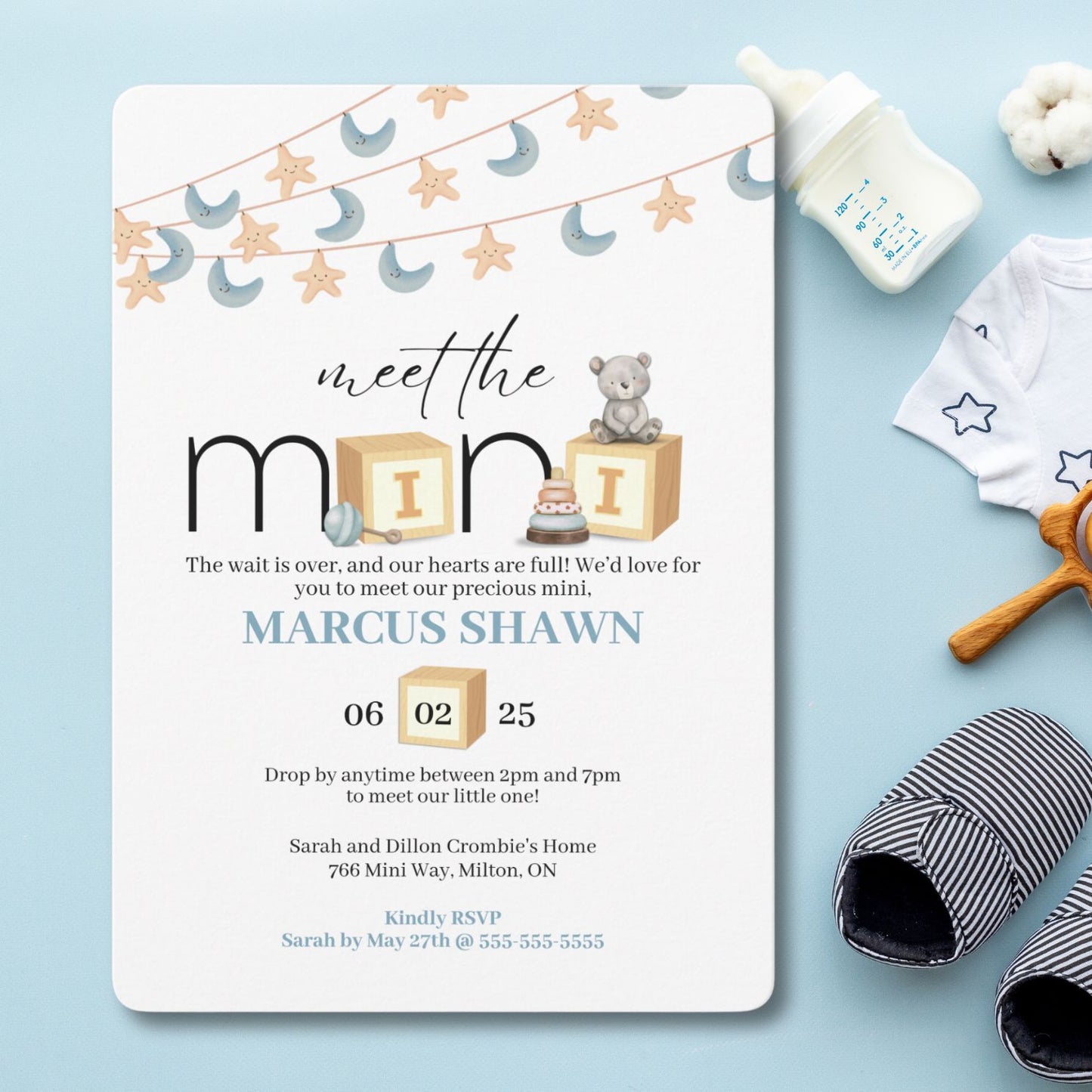 Meet The Mini Baby Welcome Invitation