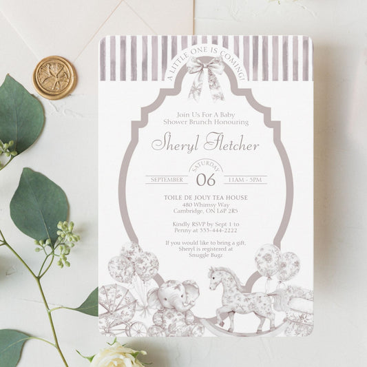 Neutral Toile De Jouy Baby Shower Invitation