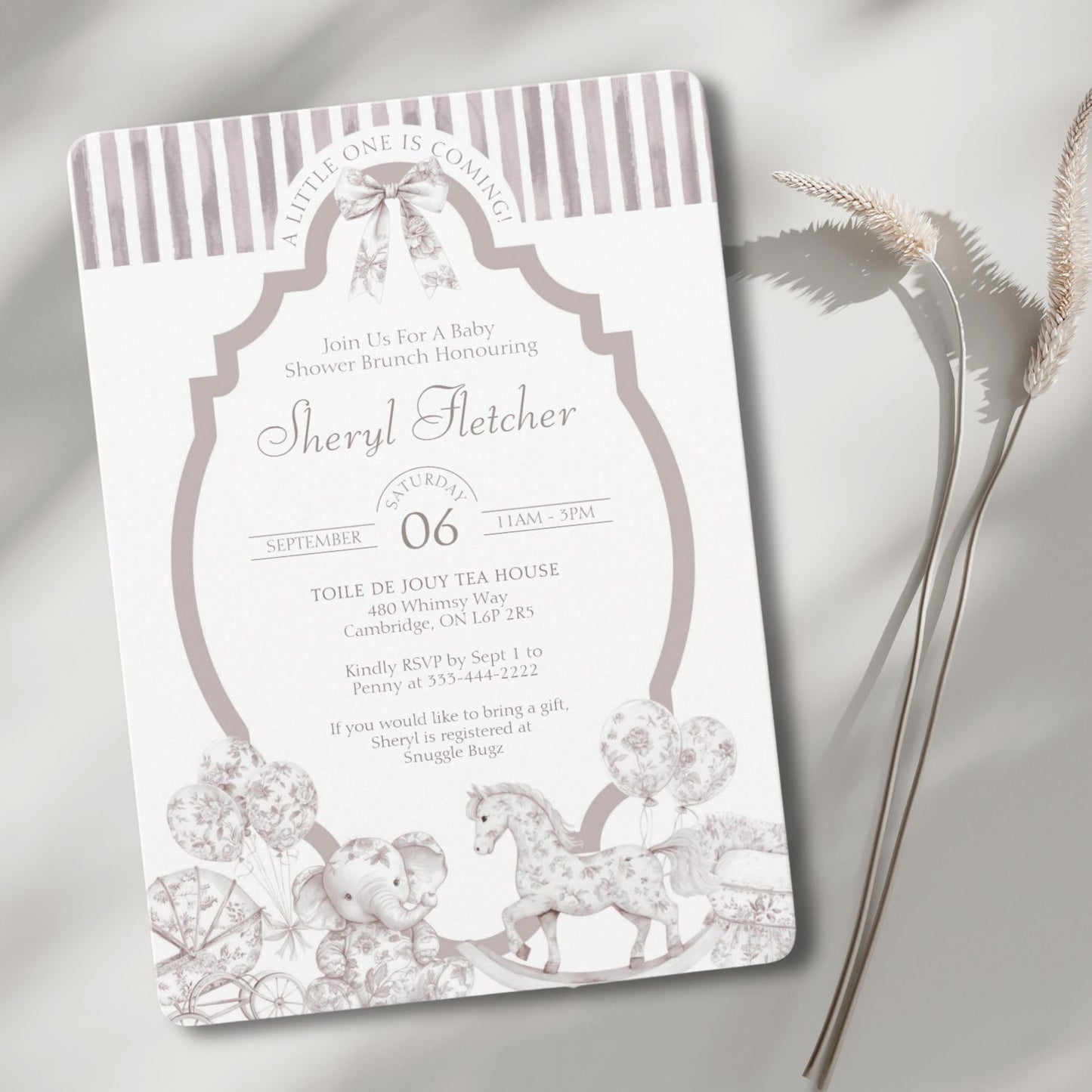 Neutral Toile De Jouy Baby Shower Invitation