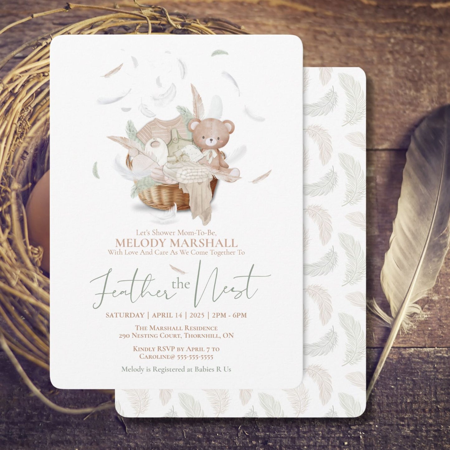 Feather The Nest Baby Shower Invitation