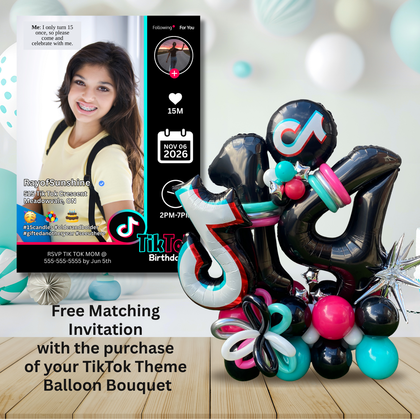 TikTok Theme Birthday Balloon Bouquet