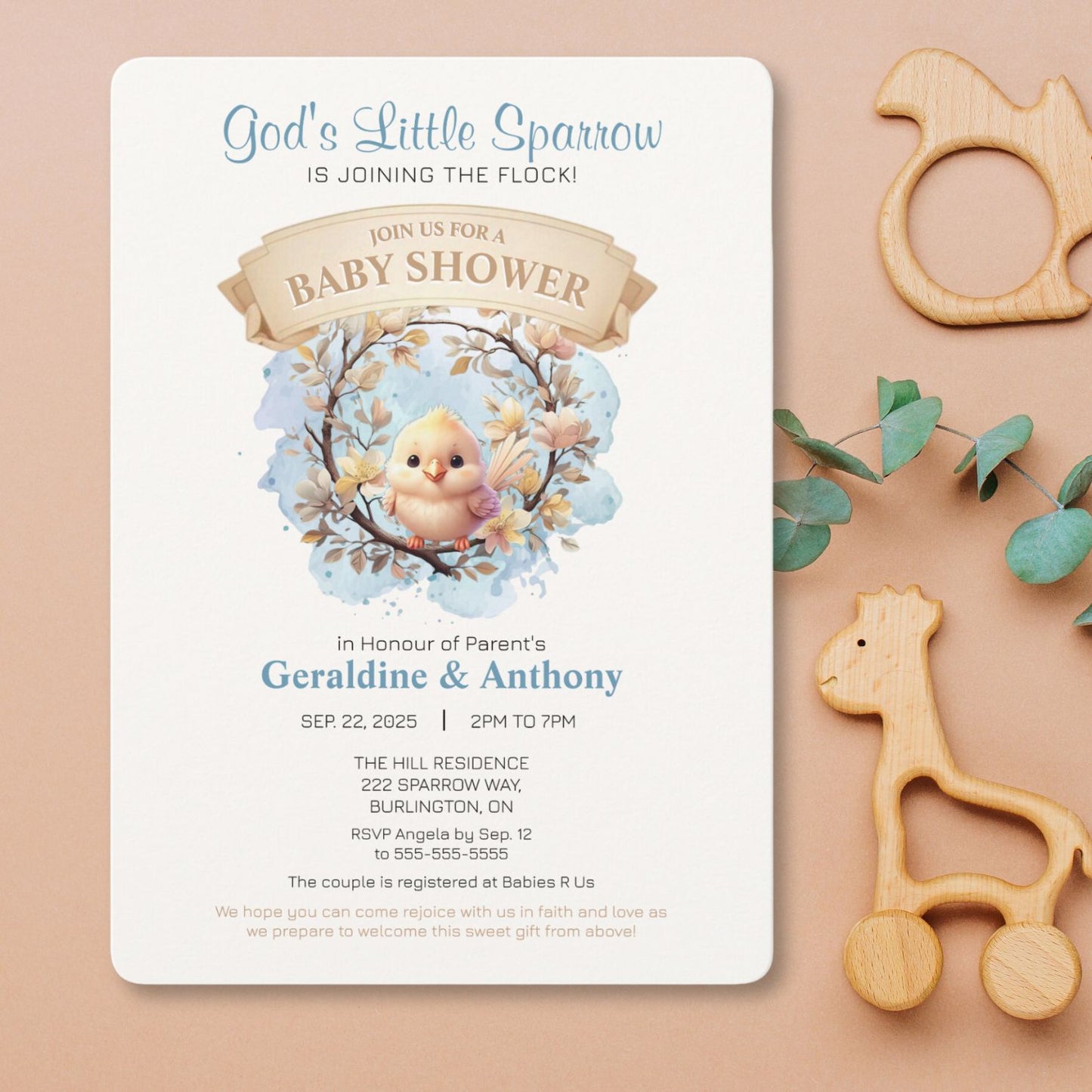 God's Little Sparrow Baby Shower Invitation