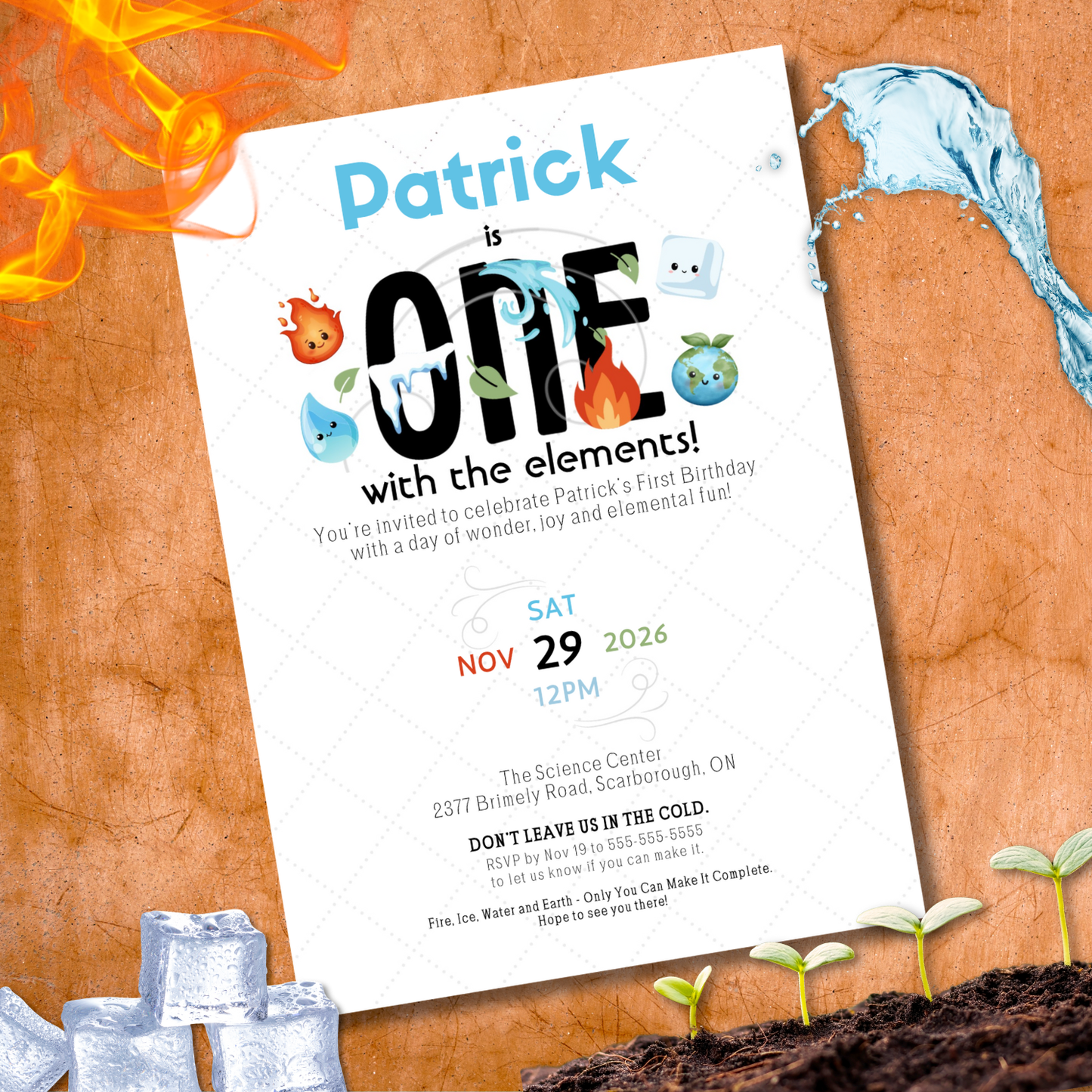 ONE With The Elements First Birthday Invitation