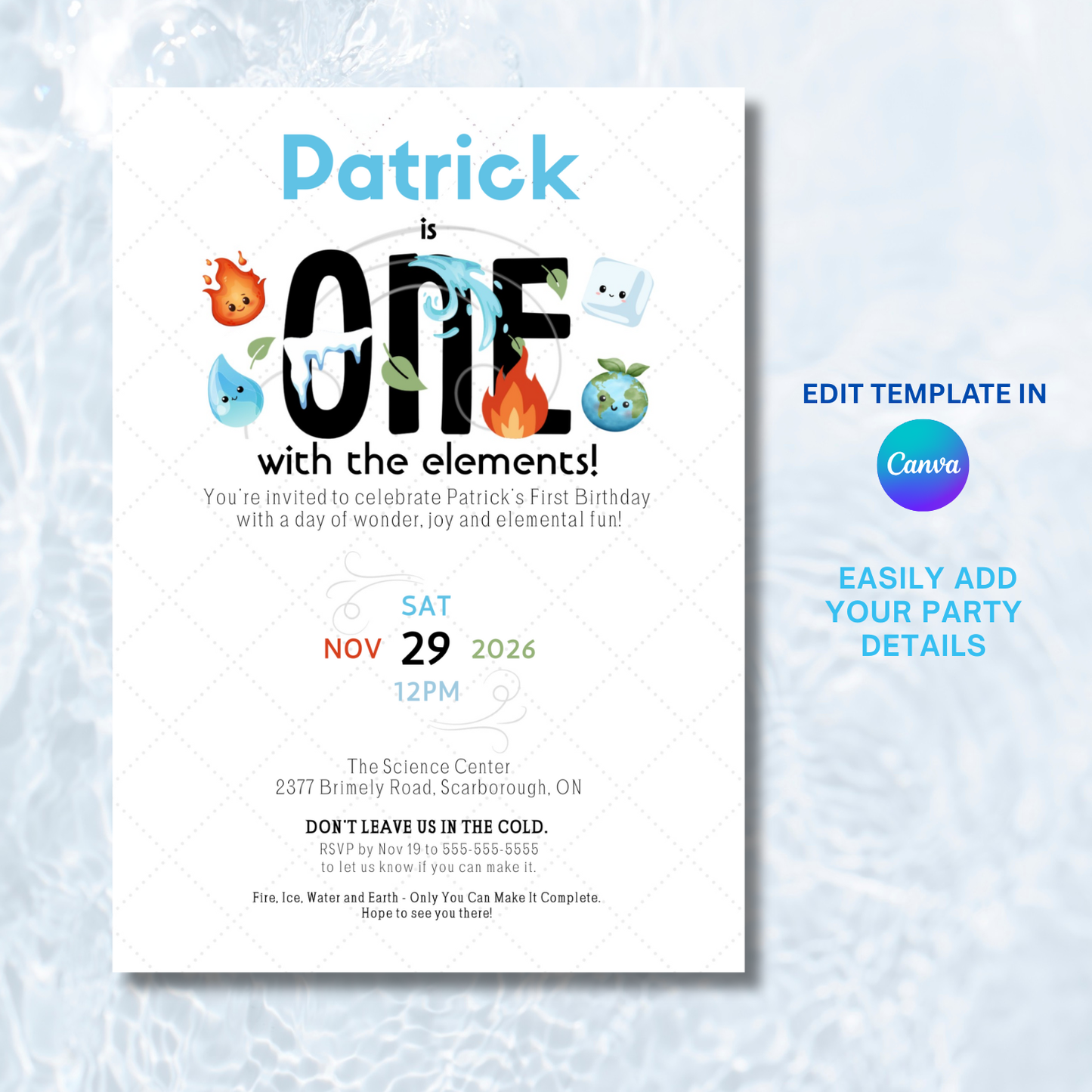 ONE With The Elements First Birthday Invitation