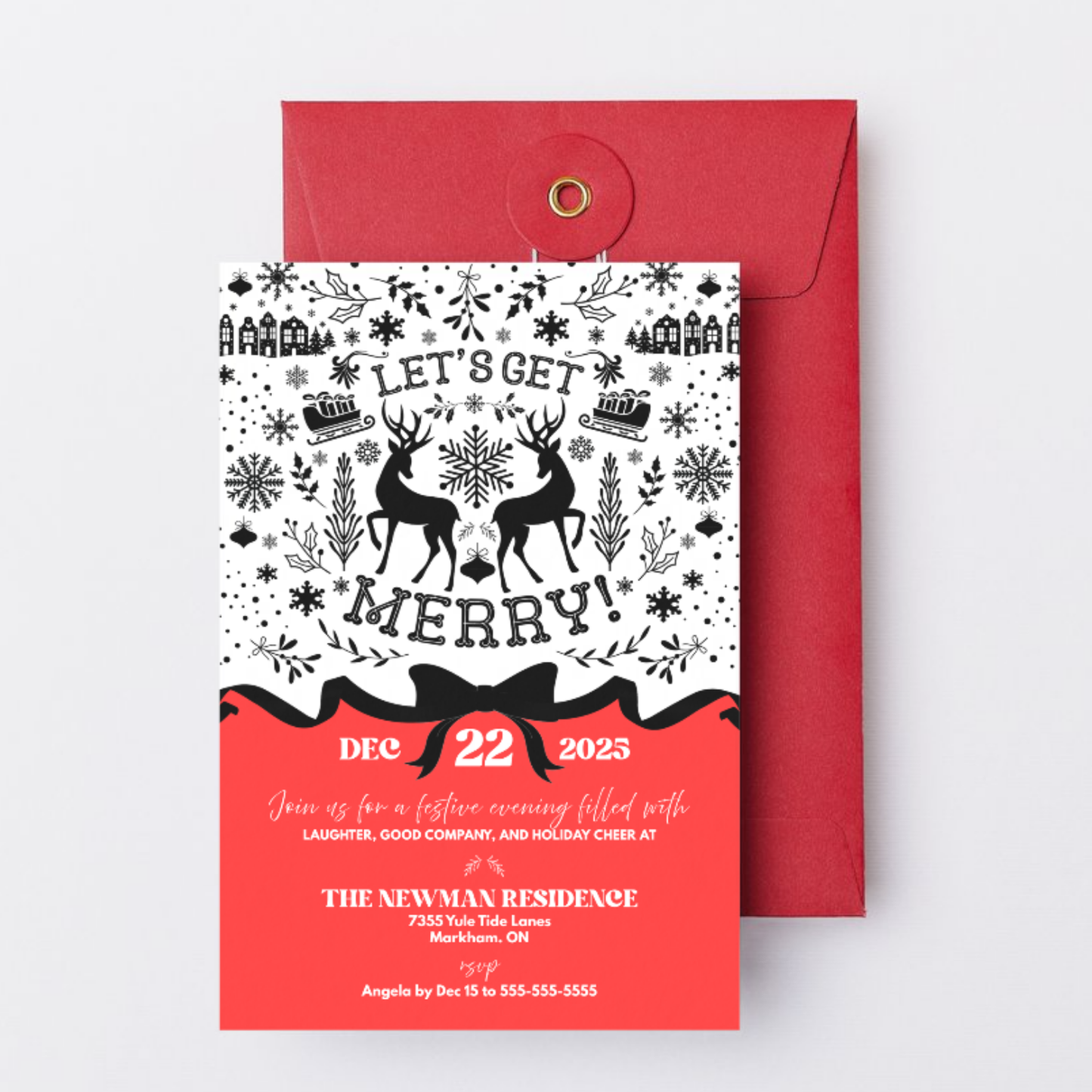 Let's Get Merry Holiday Invitation Template Set