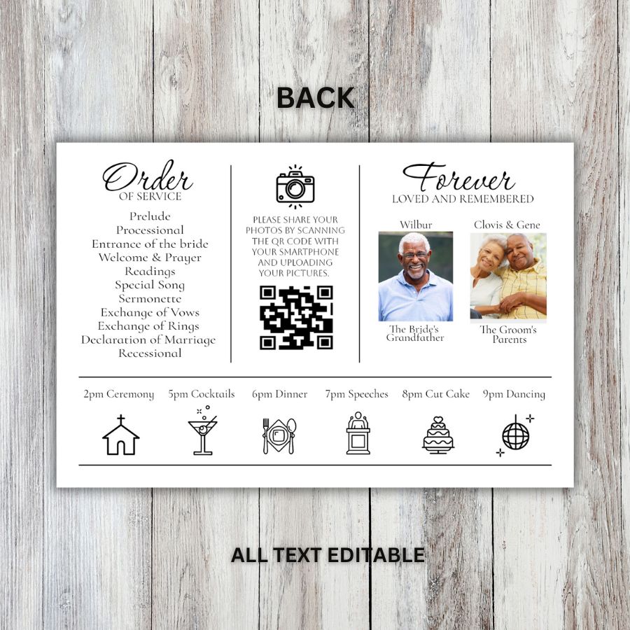 Blended Family Wedding Program Template, Welcome Card - Double-sided