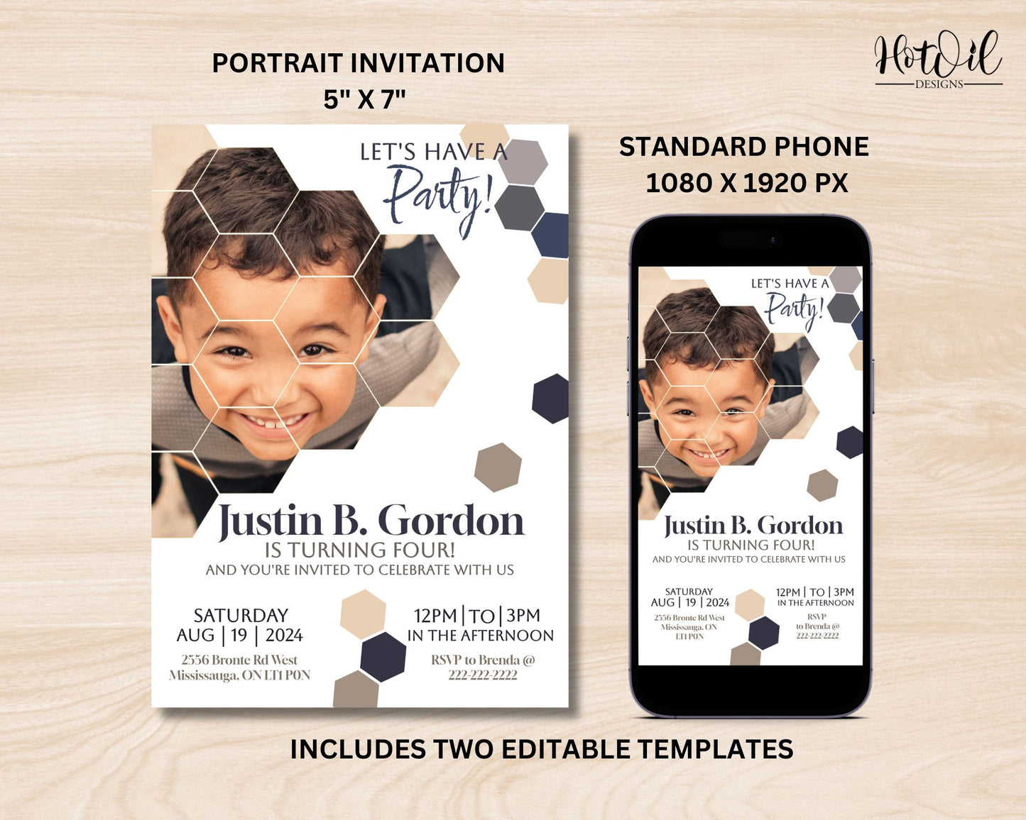 Hexagon Invitation, Birthday Invitation, Shapes Party Invitation, Kid's Birthday Invitation -Size 5x7, Editable Template