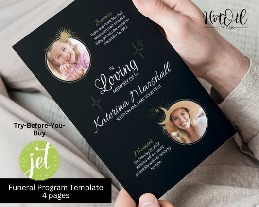 Sunrise and Moonset Funeral Program, Memorial Program - Editable Template