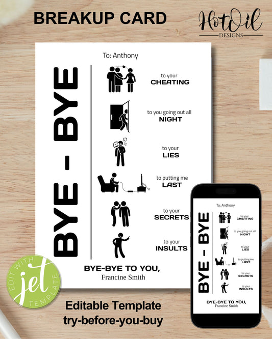 Bye Bye Breakup Card - 2 Editable Templates