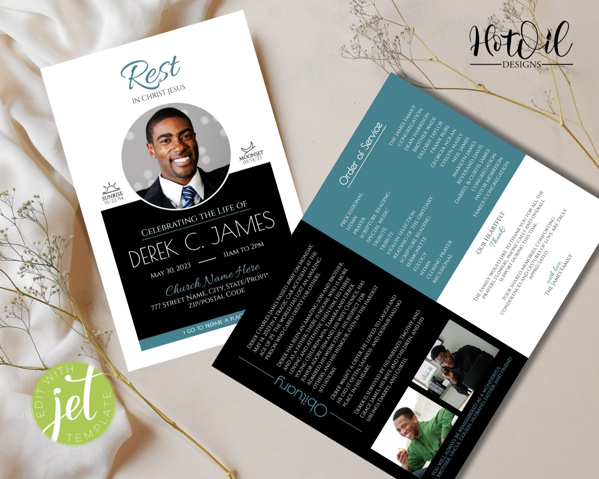 Modern Funeral Program, Memorial Program - Editable Template – Hot Oil ...