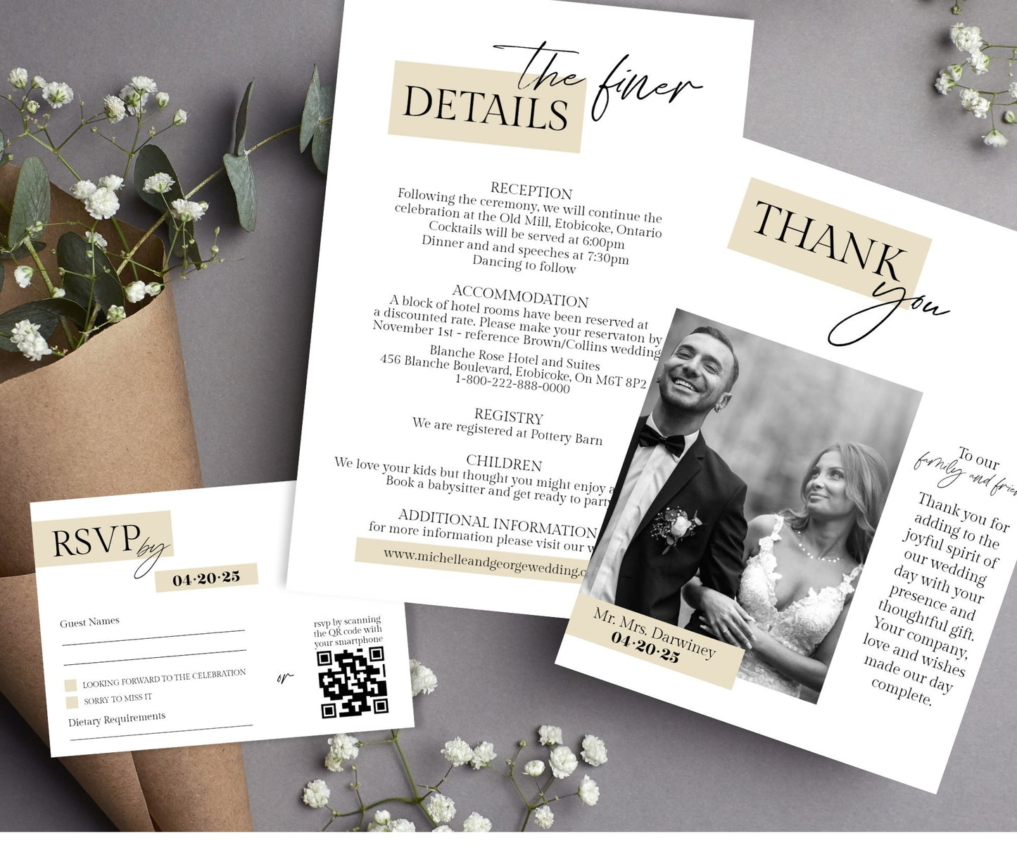 Modern Photo Wedding/Anniversary Set, Wedding Invitation Set - Editable Templates