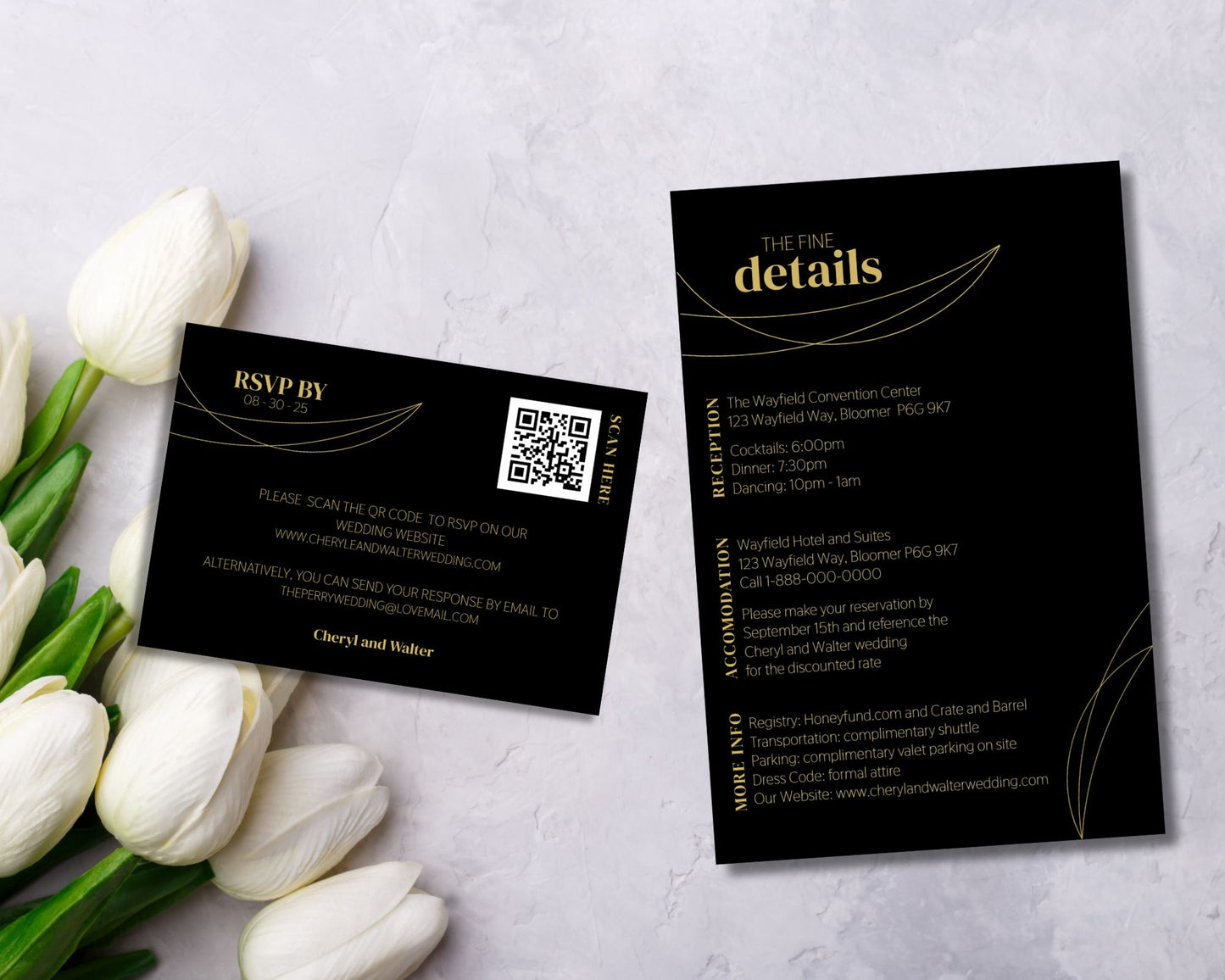 Modern Black and Gold Wedding Invitation Set, Wedding Invitation - Editable Template